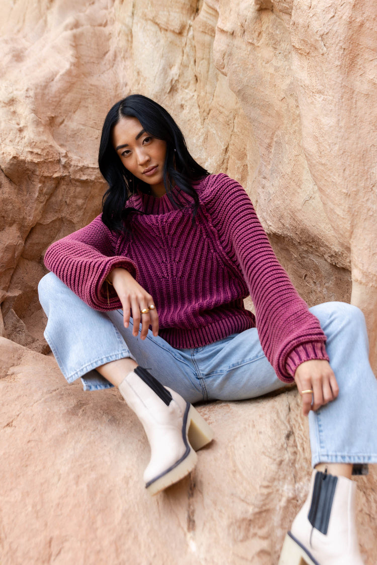 Olympe Cable-Knit Sweater in Magenta - FINAL SALE
