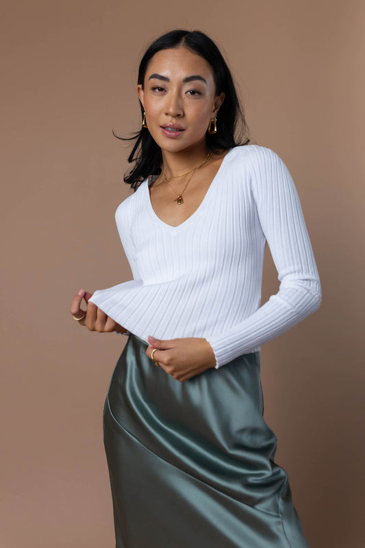Meera Ribbed Top in White - FINAL SALE