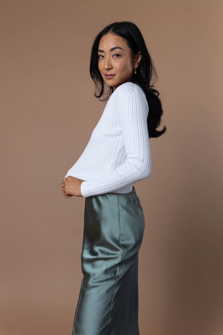 Meera Ribbed Top in White - FINAL SALE
