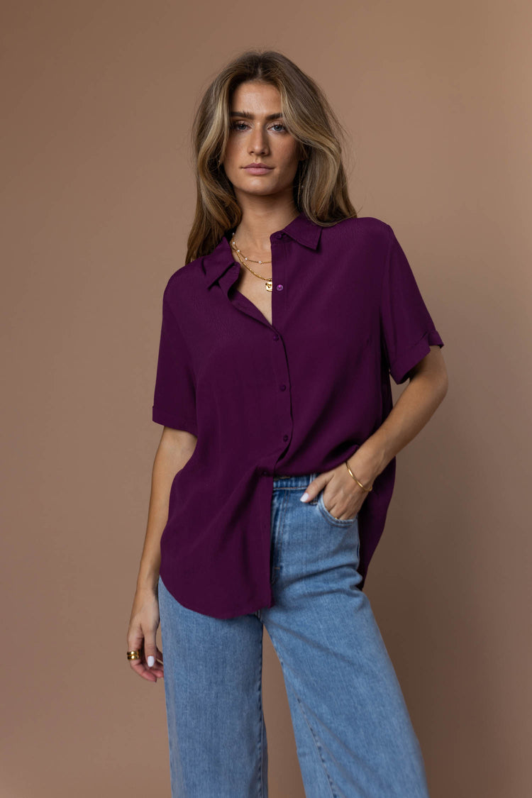 Ayala Button Up Blouse in plum - FINAL SALE