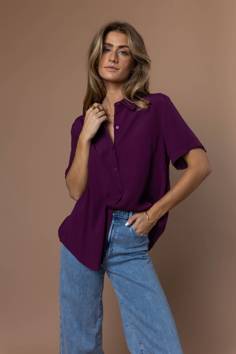 Ayala Button Up Blouse in plum - FINAL SALE