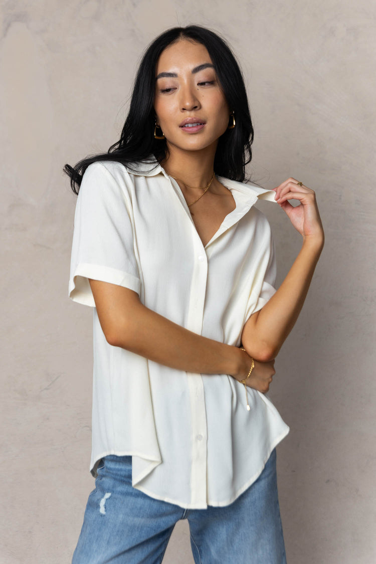 Ayala Button Up Blouse in Cream - FINAL SALE