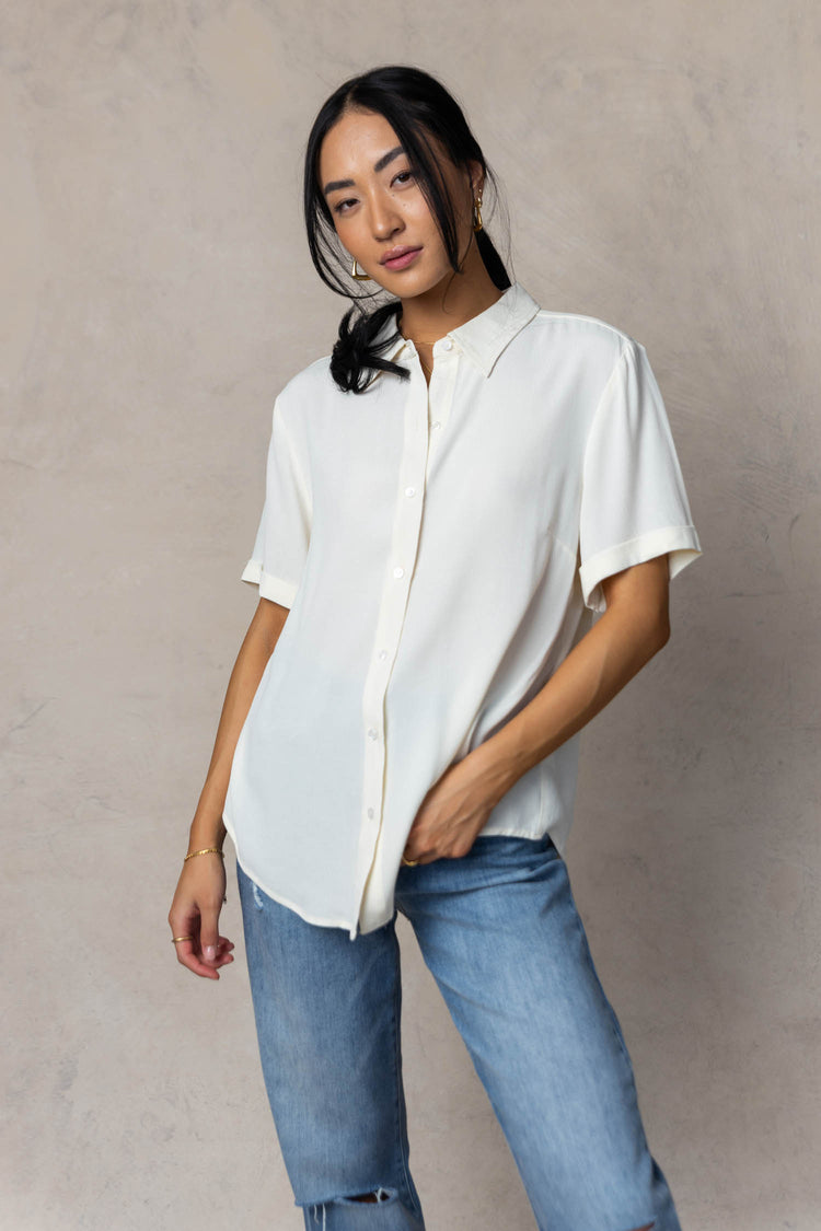 Ayala Button Up Blouse in Cream - FINAL SALE
