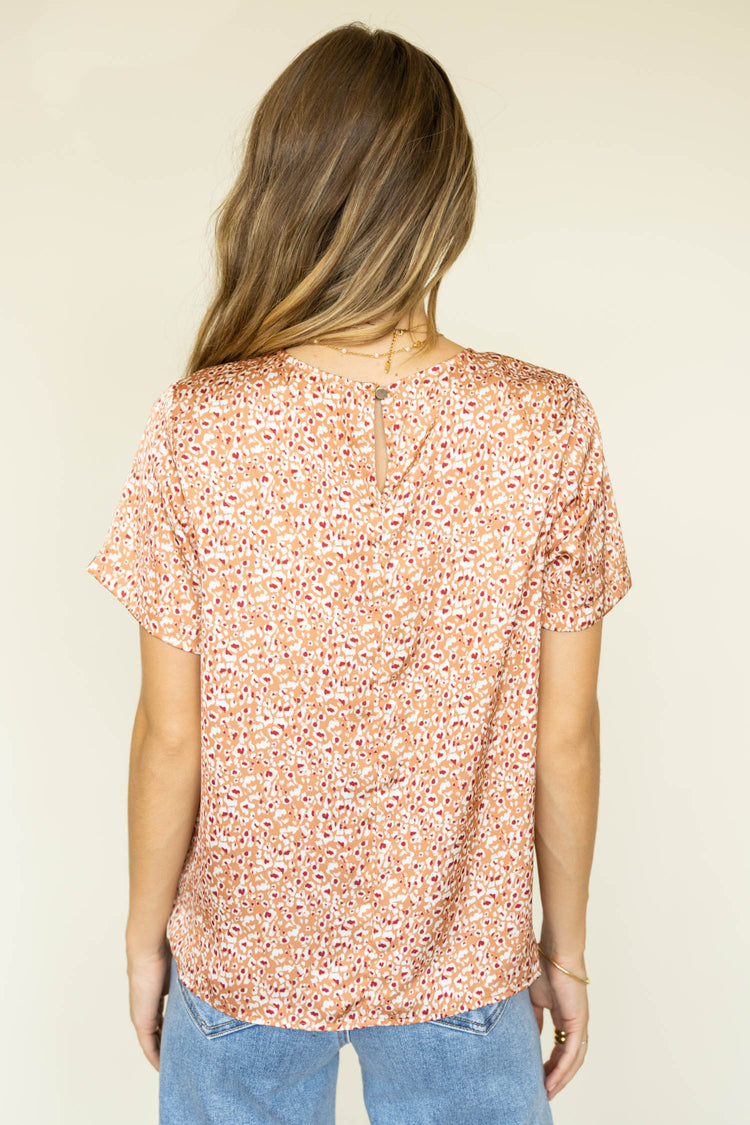short sleeve orange printed blouse