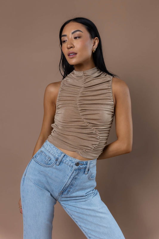 Fergi Ruched Tank Top in Taupe - FINAL SALE