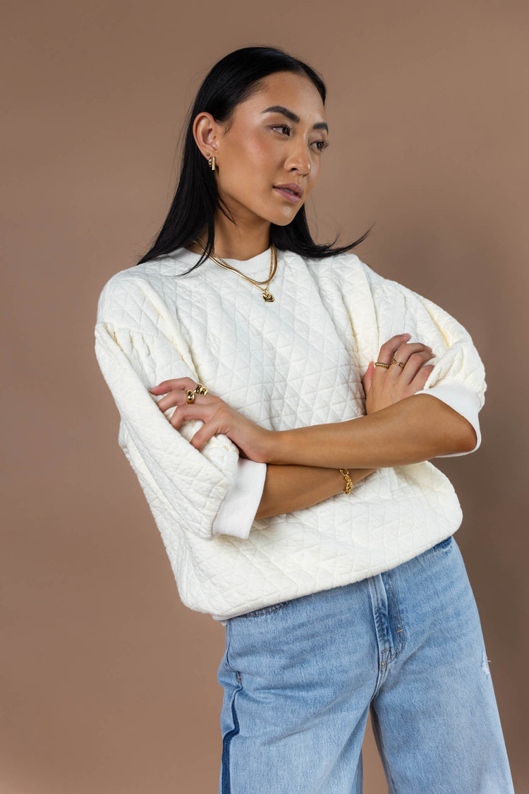 Astra Quilted Sweater in Ivory - FINAL SALE
