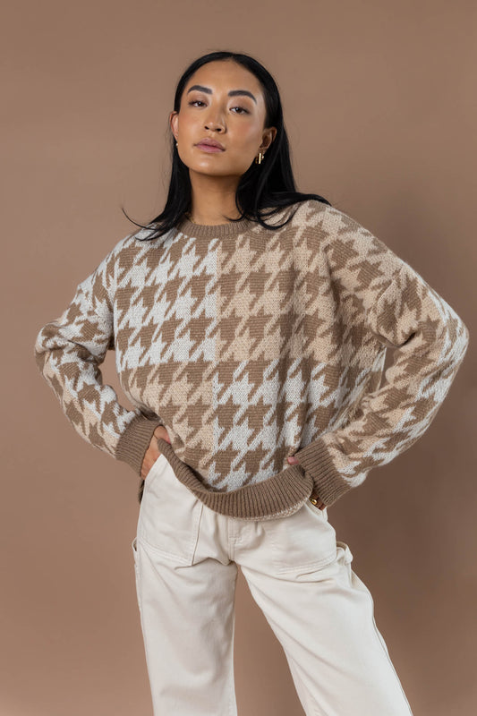 houndstooth sweater with ivory pants