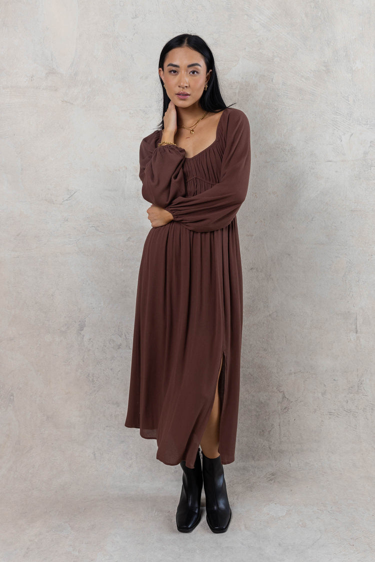 Arlene Midi Dress in Brown - FINAL SALE
