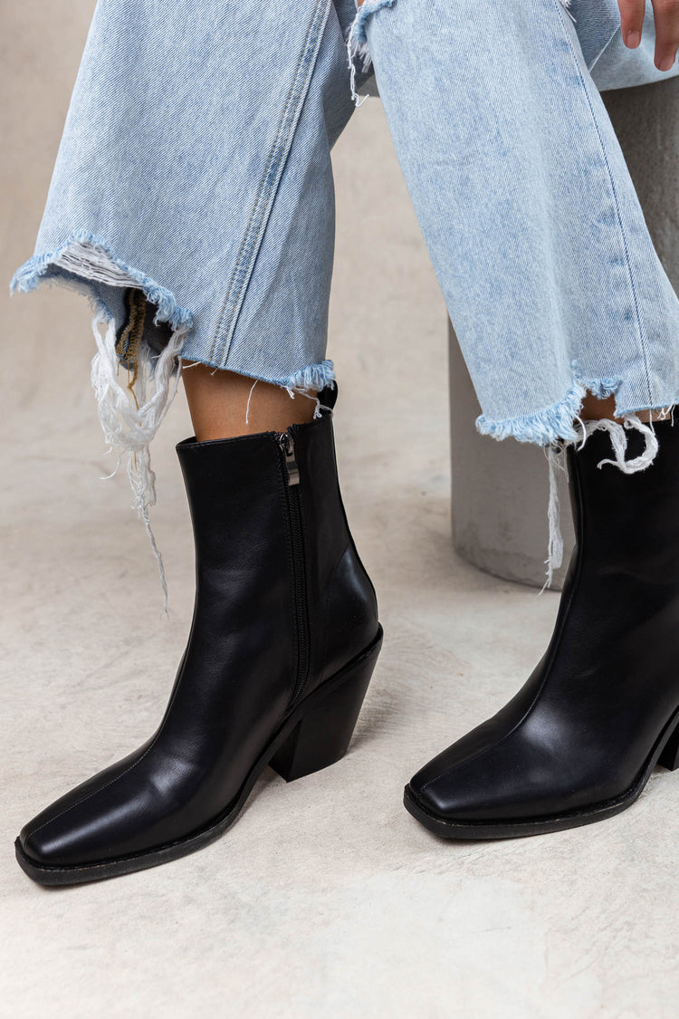 faux leather black ankle boot