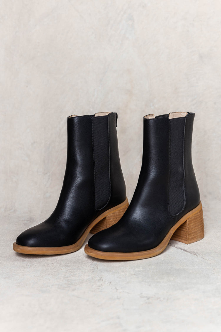 black boots with wood sole