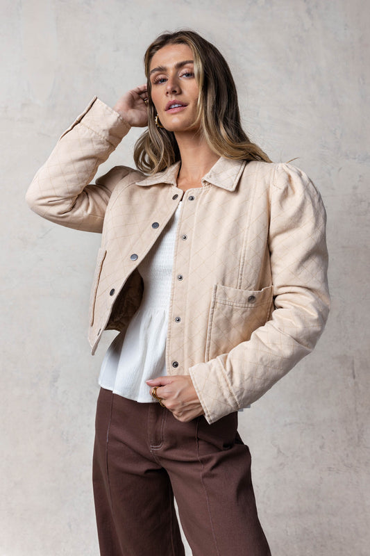 tan quilted cropped jacket