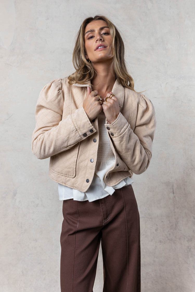 tan cropped jacket with collar