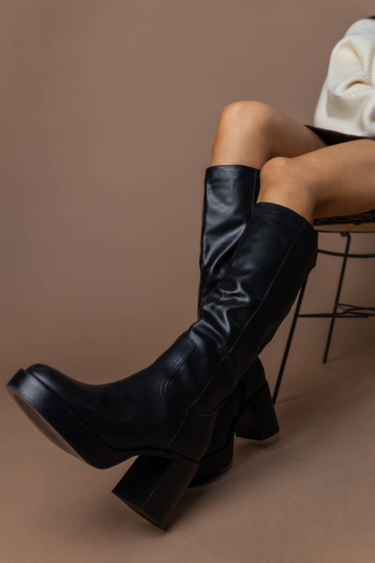 black knee boots with heel