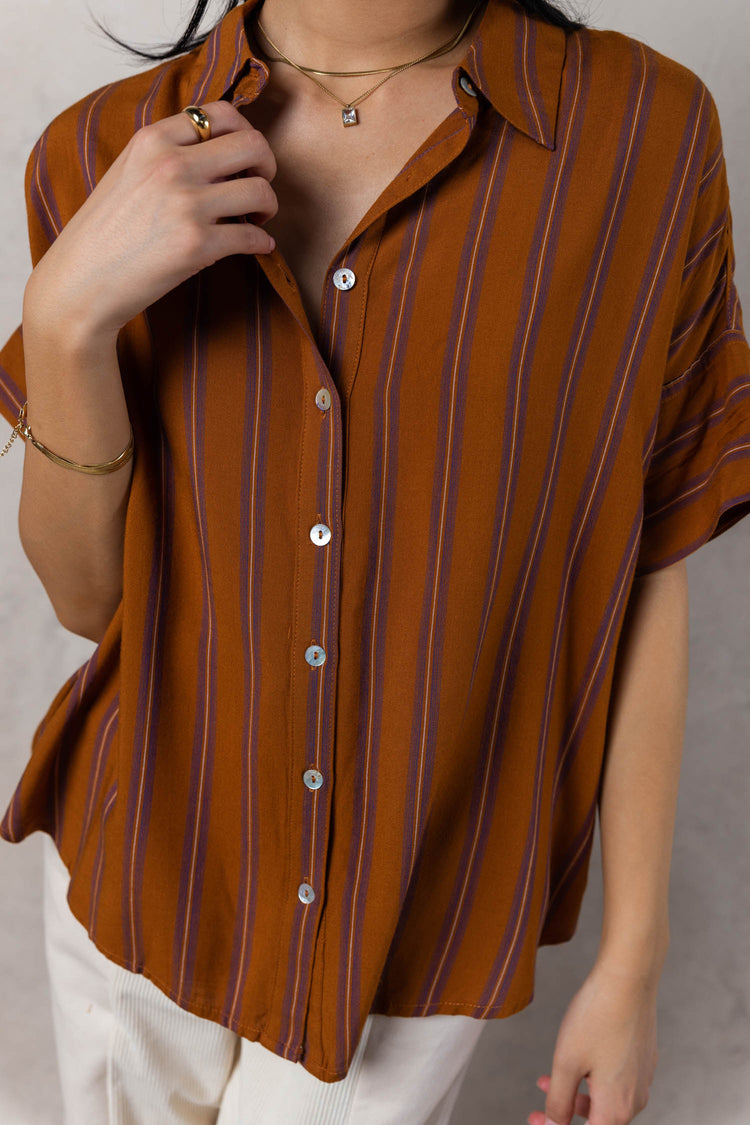vertical striped button up top