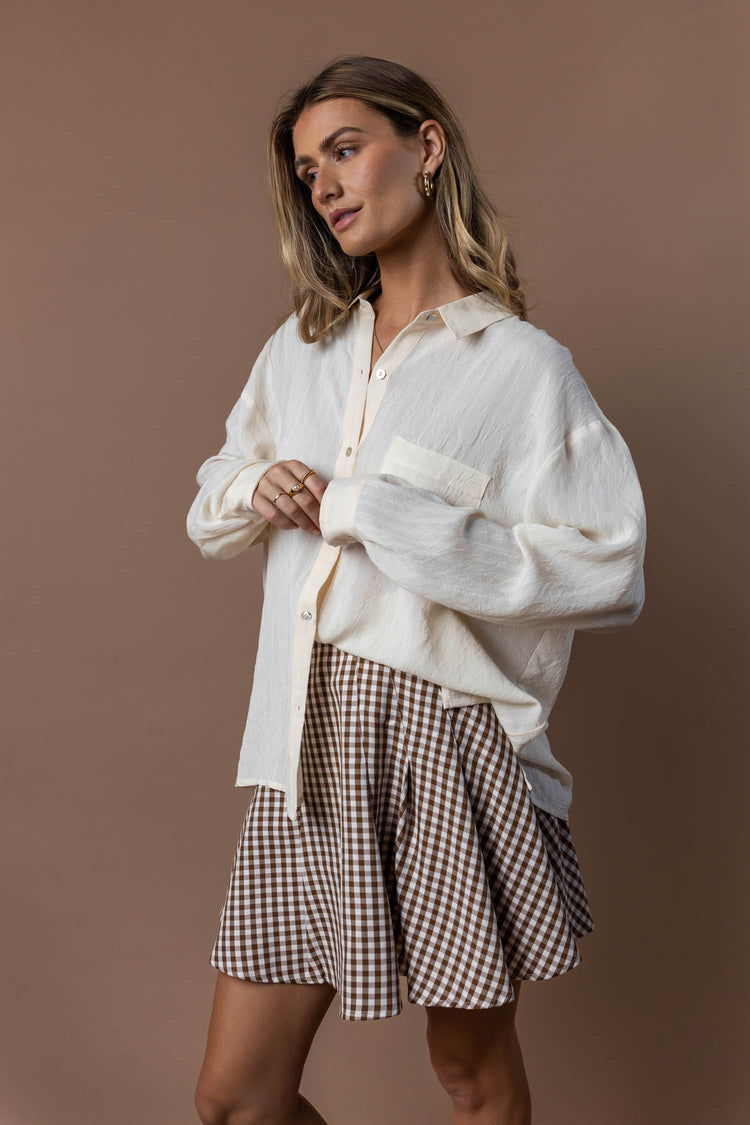 Gabby Pleated Gingham Skirt in Brown - FINAL SALE