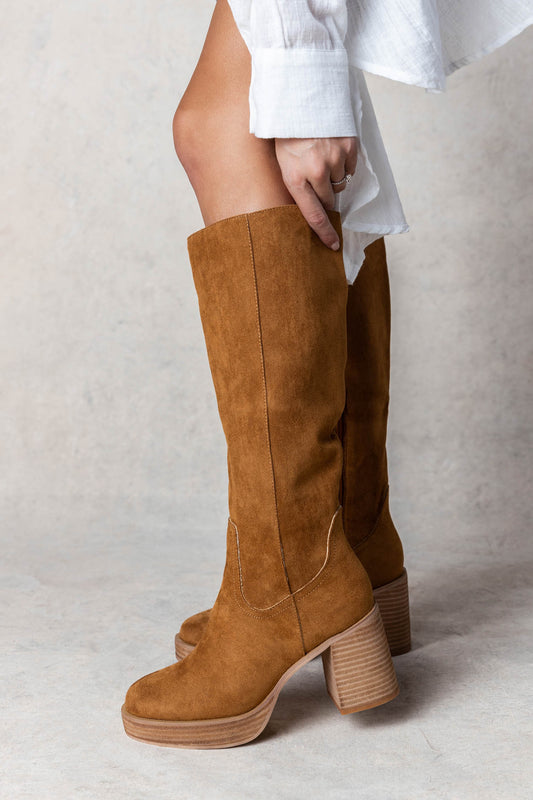 knee boot with white button down
