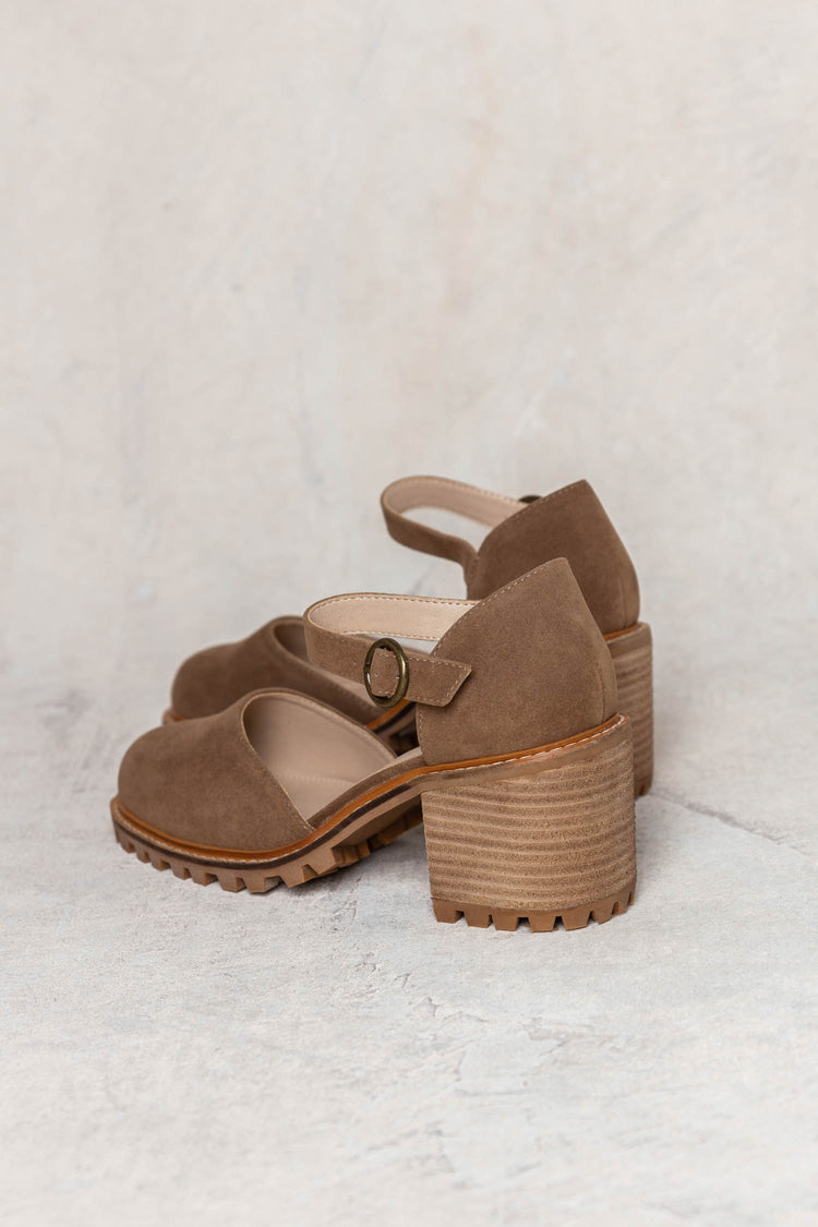 brown close toed heels