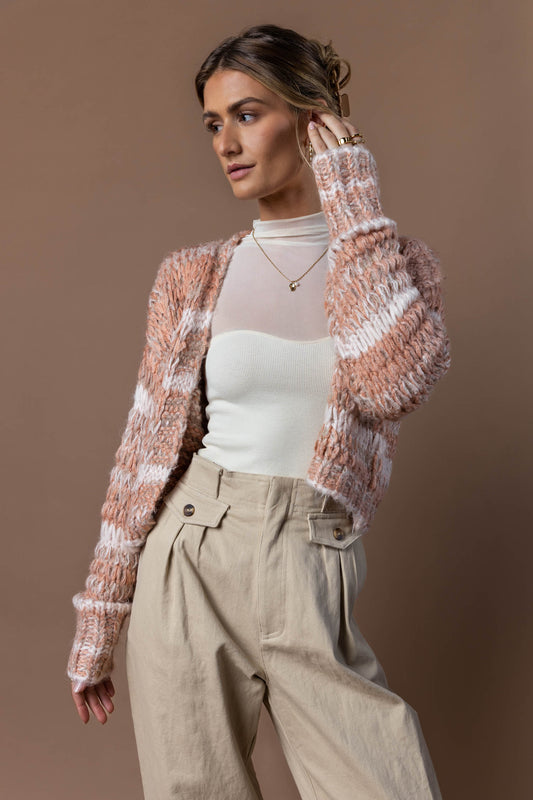 cardigan with white sheer top and corduroy pants