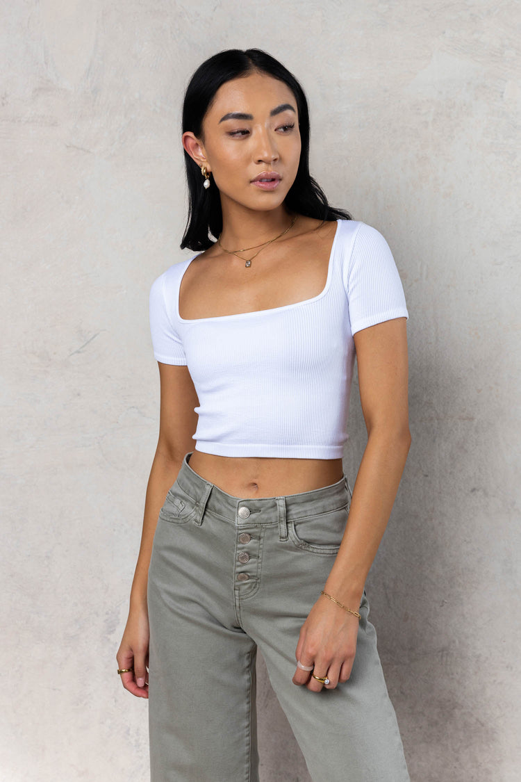 Maddie Ribbed Top in White - FINAL SALE