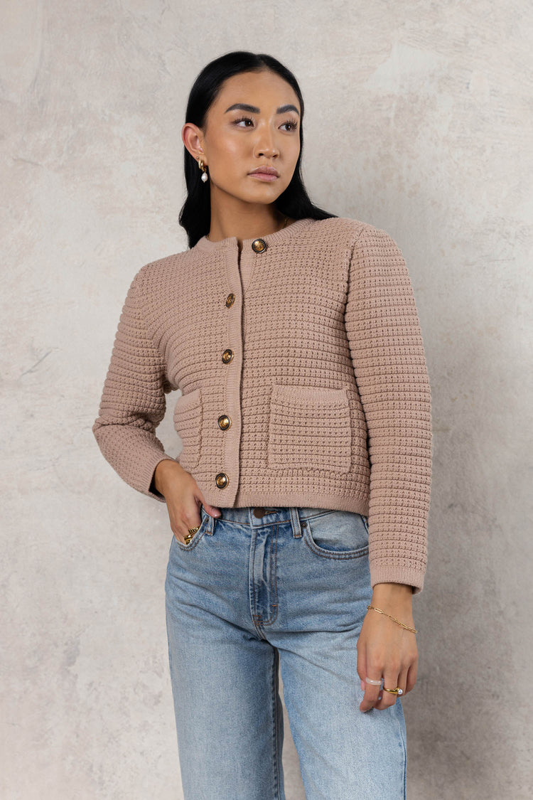 mocha sweater with buttons