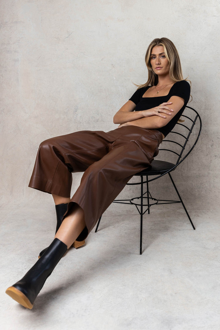 Marion Cropped Culottes in Brown - FINAL SALE