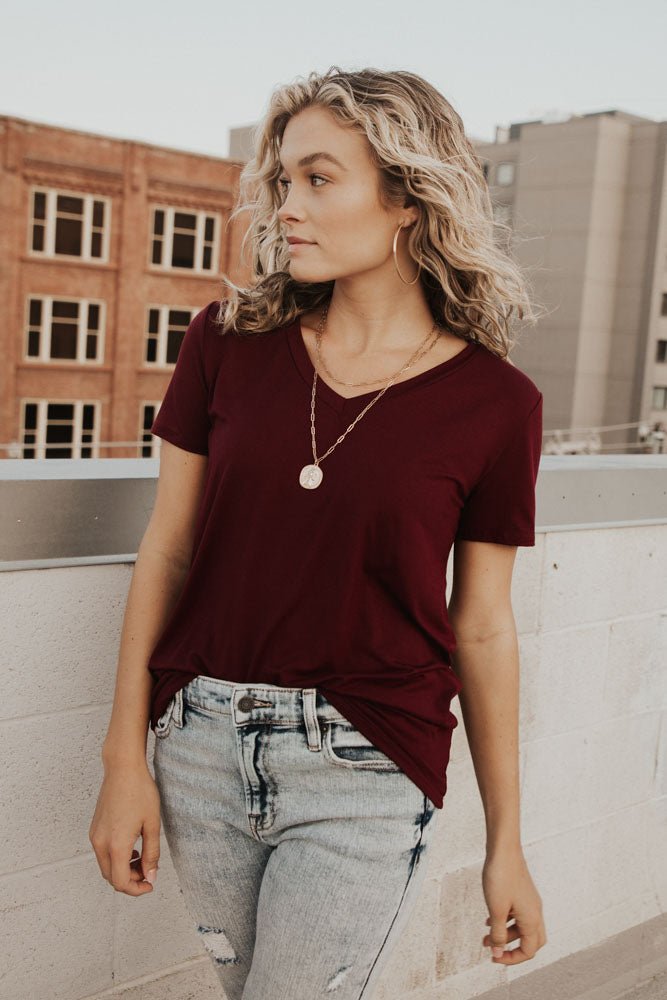 Essentials V Neck Tee in Berry - FINAL SALE
