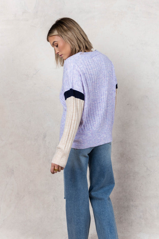 color block purple sweater 