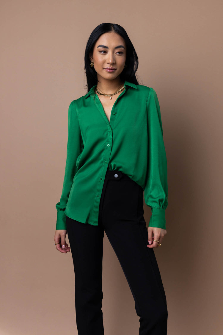 Tiffany Button Up in Green - FINAL SALE