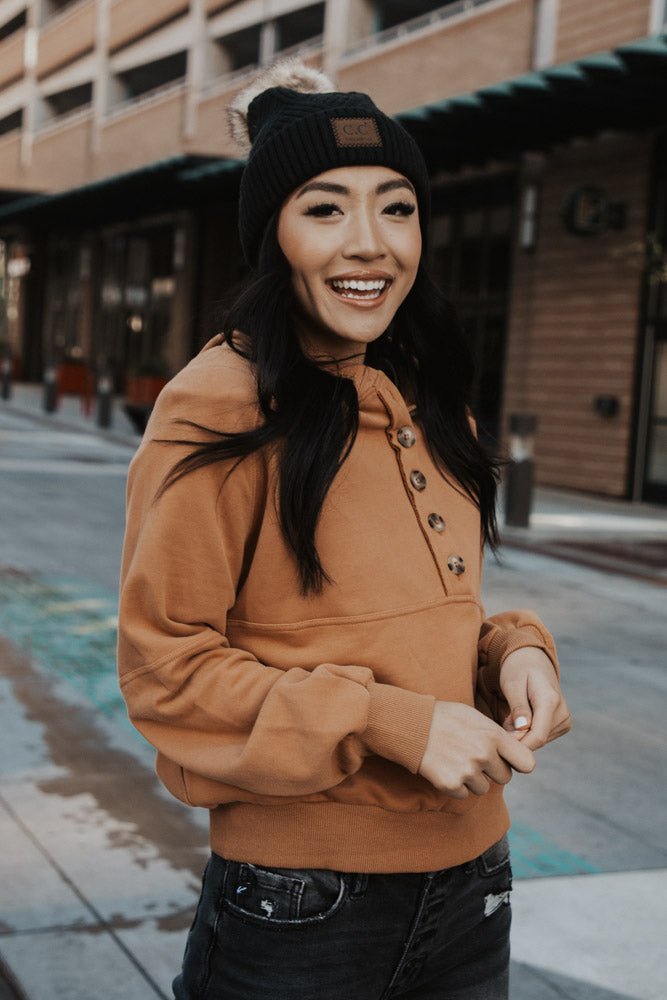 Button Front Cropped Hoodie in Tangerine - FINAL SALE