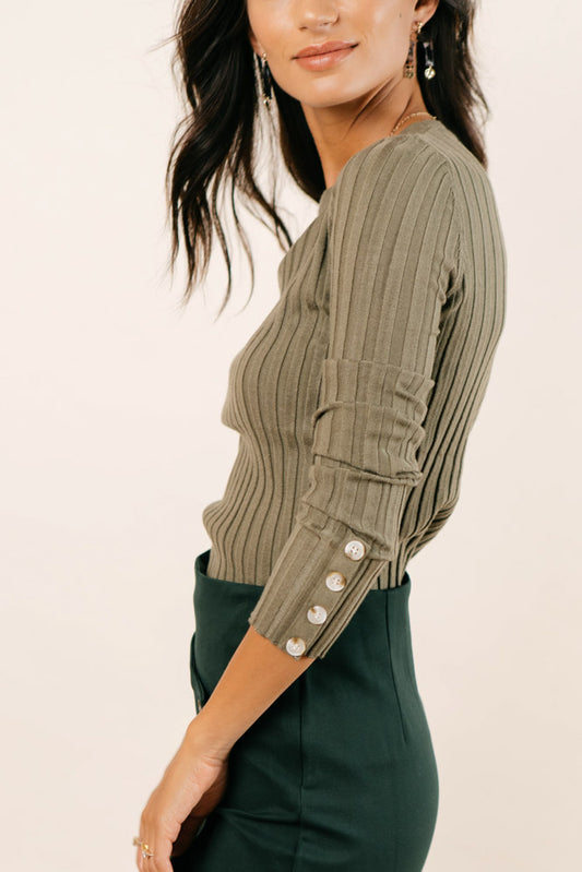 Lonnie Button Sleeve Sweater in Green