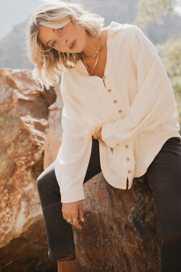 Give your fall look a little boho flair with the Rosealie Oversized Shirt. You can even layer a shacket on top for more structure!