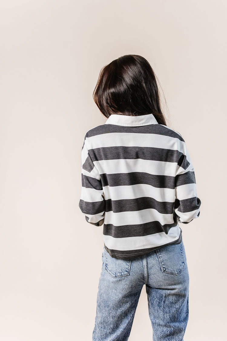 Rylan Rugby Stripe Top in Charcoal