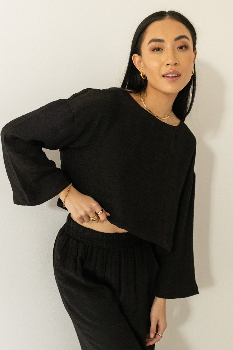 cropped oversized black lounge top 
