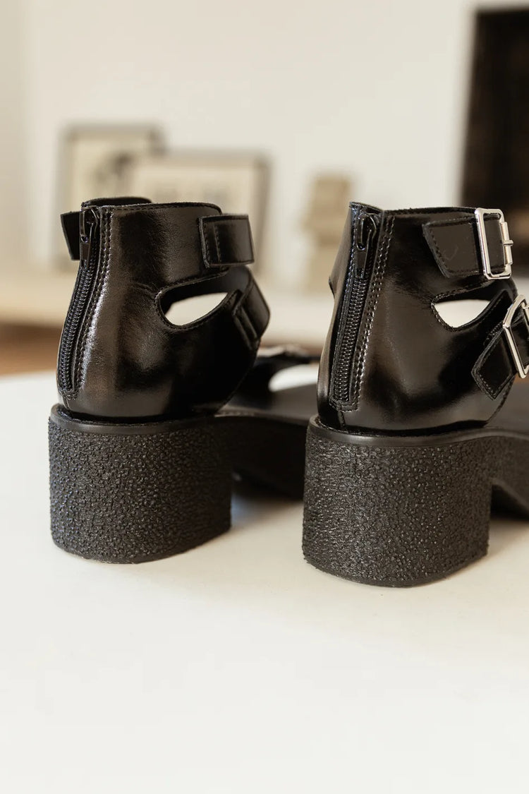 black sandals with back zippers