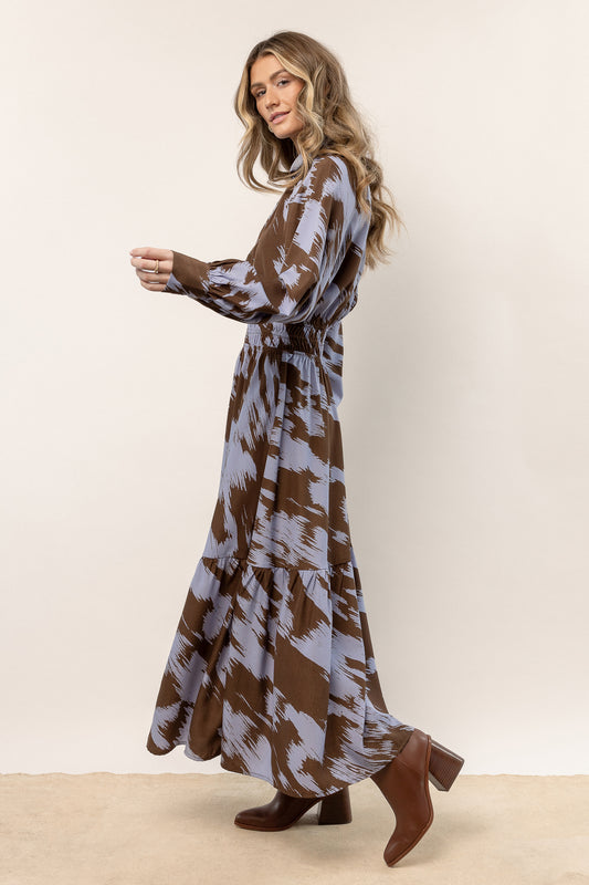tiered maxi dress with long sleeves