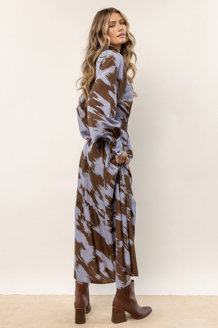 printed maxi dress with long sleeves