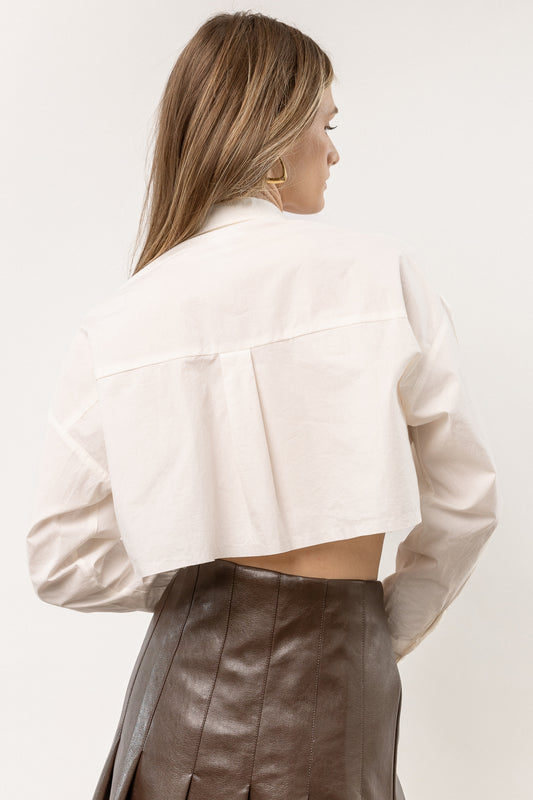 cropped white collared long sleeve 
