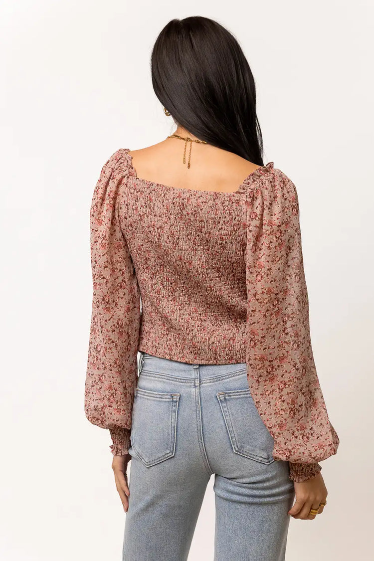 floral blouse with smocked back 