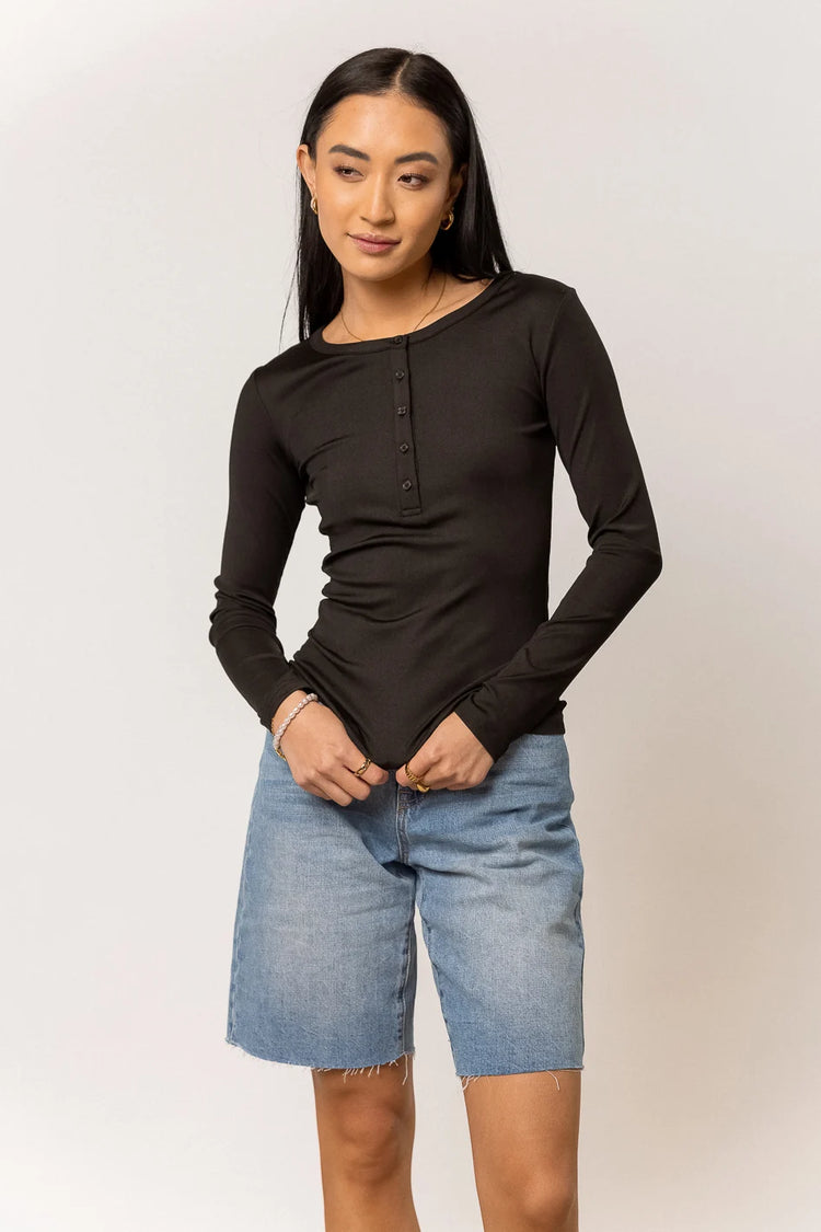 long sleeve black shirt with front buttons