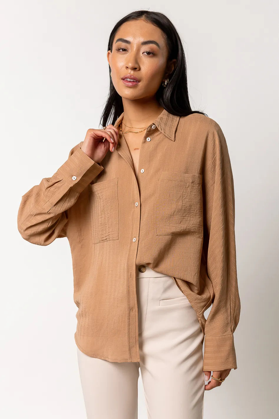 Camila Button Up in Tan FINAL SALE b hme