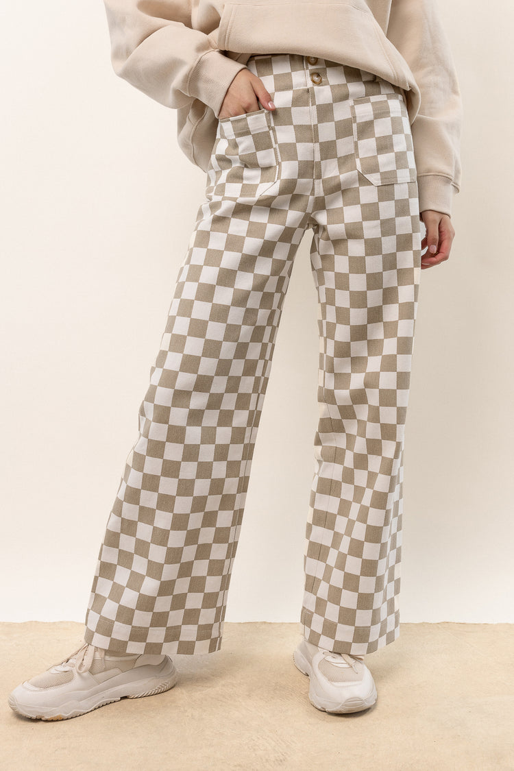 Chad Checkered Pants in Taupe