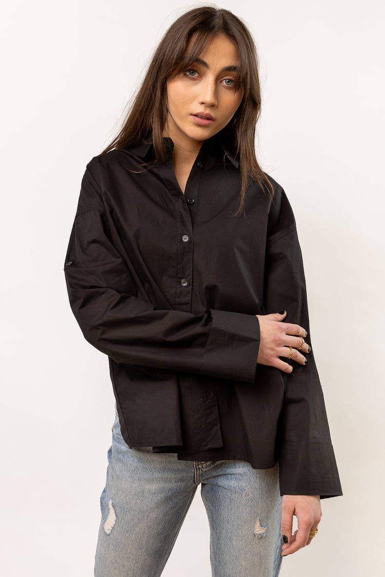 long sleeve button down in black