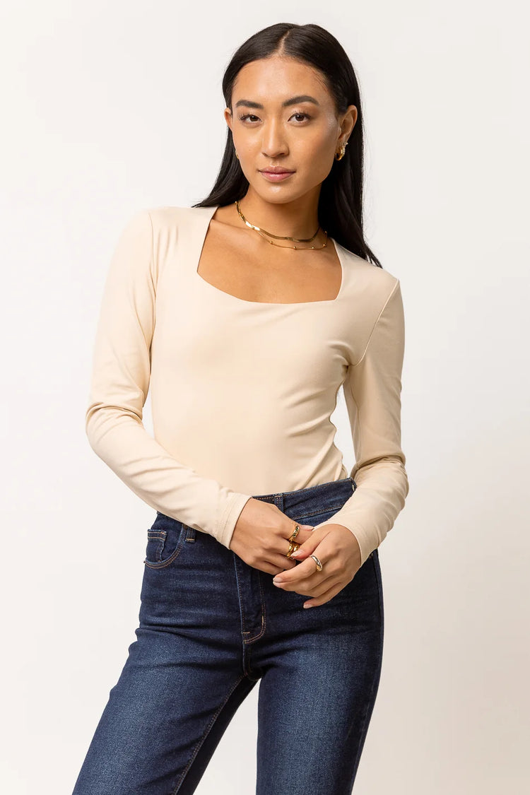 long sleeve bodysuit with square neck