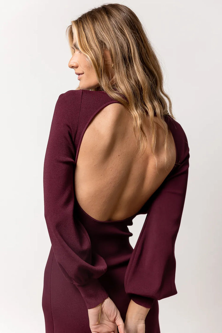 burgundy dress with open back detail