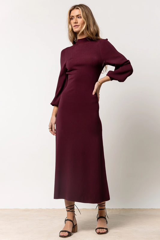 burgundy long sleeve midi dress