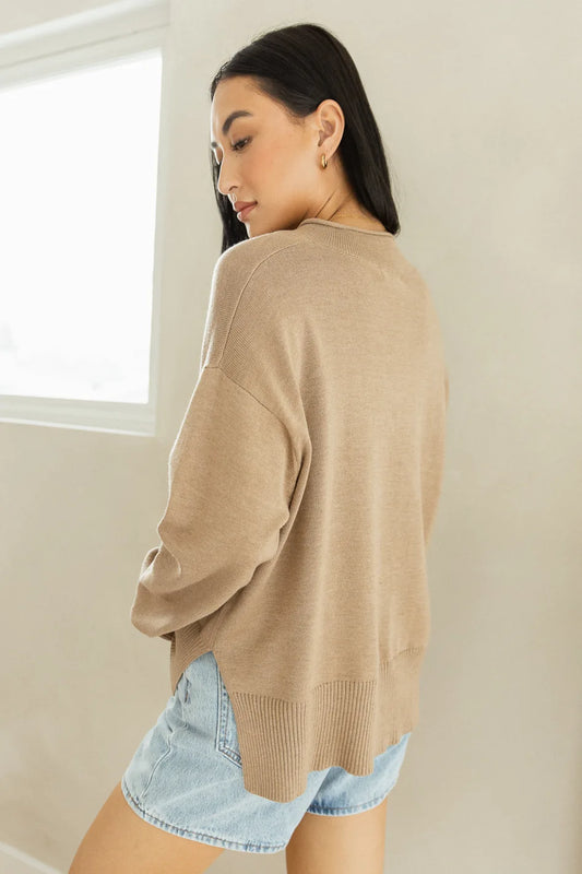 long sleeve taupe knitted sweater