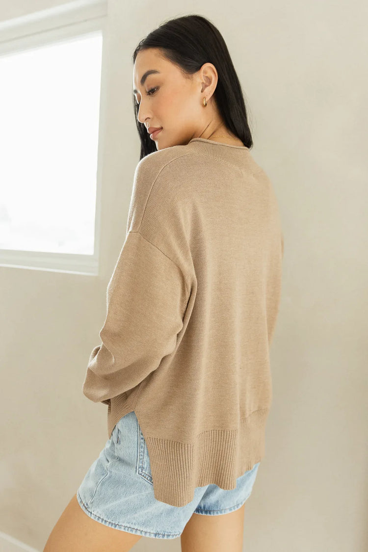 long sleeve taupe knitted sweater