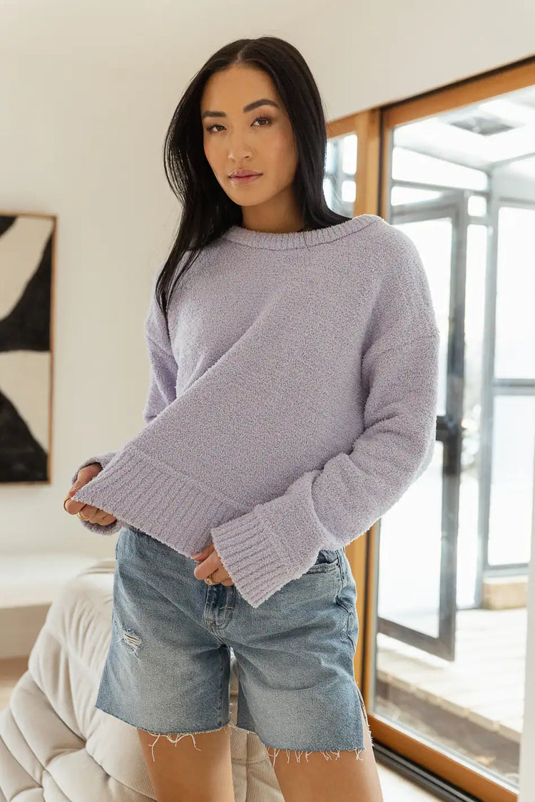 long sleeve knitted sweater with rounf neck