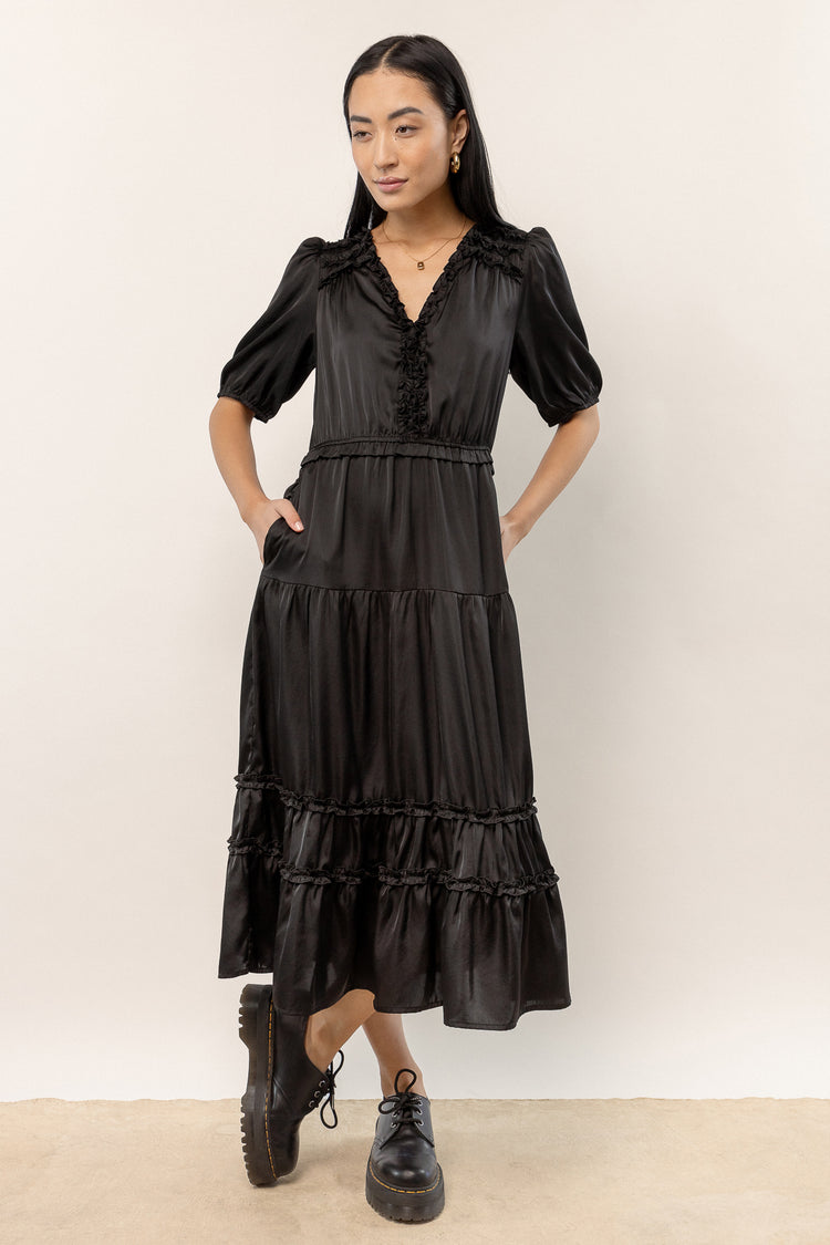 black midi short sleeve dress