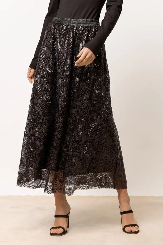 sequin midi skirt with elastic waist